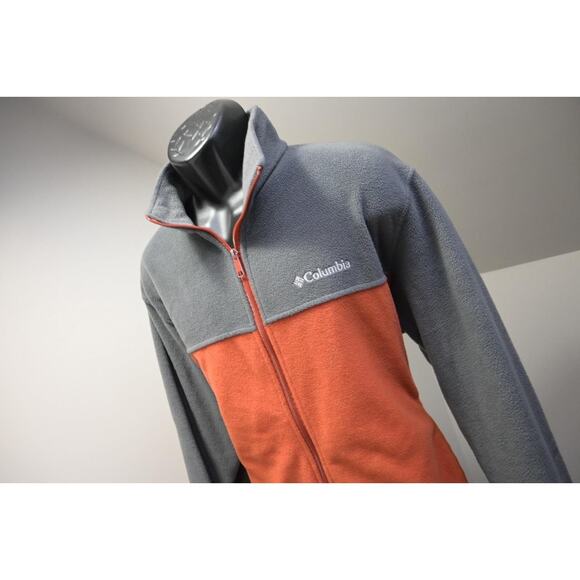Columbia Full Zip Fleece Jacket Hiking Camp Sweater Orange Gray Mens Sz XL - Picture 1 of 12